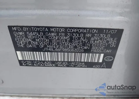 2008 Lexus Ls 460 z USA, uszkodzony, nr VIN JTHBL46F985063226